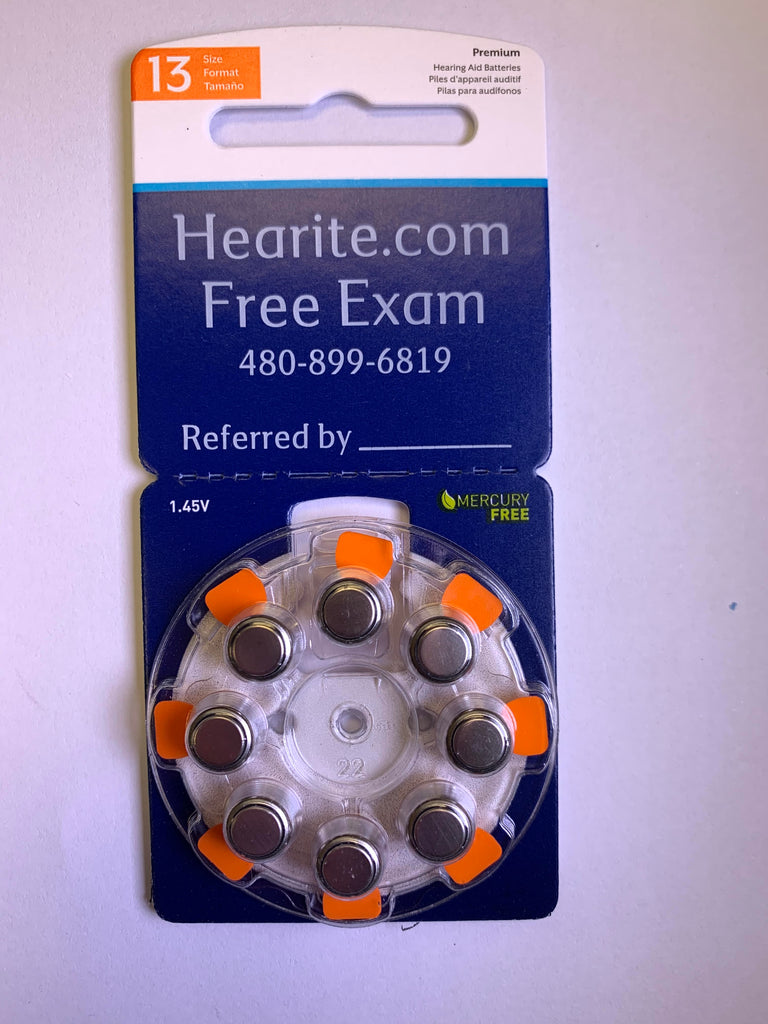 Mercury Free Size 13 Hearing Aid Batteries (8 pack) - hearite.com