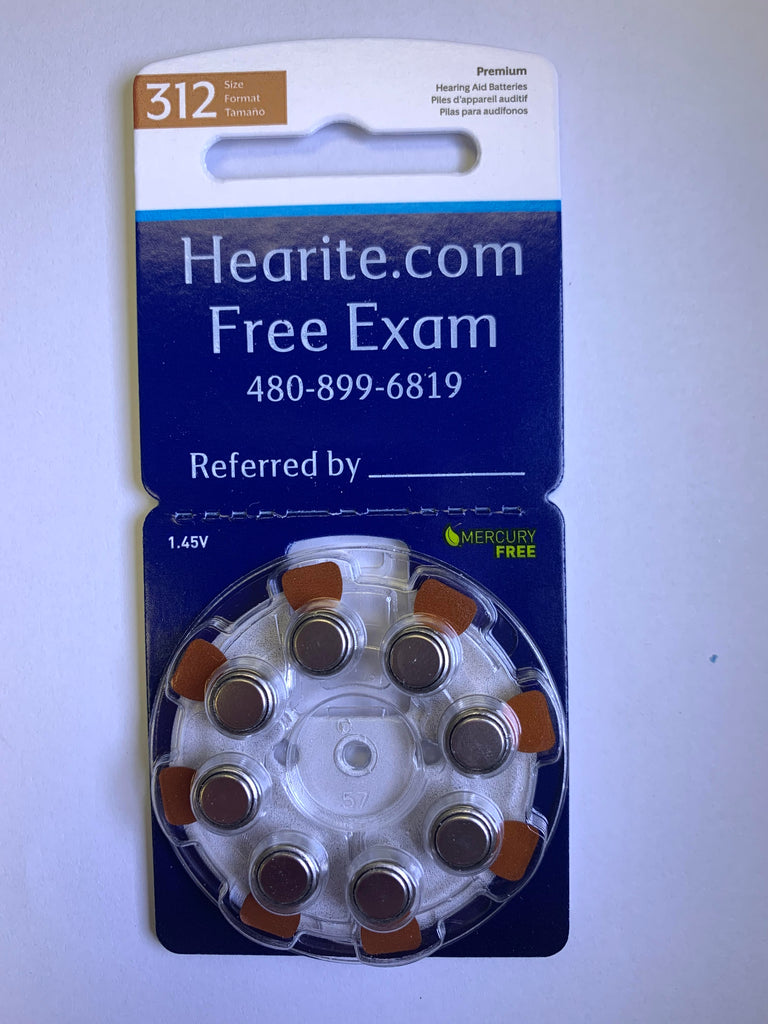 Mercury Free Size 312 Hearing Aid Batteries (8 pack) - hearite.com